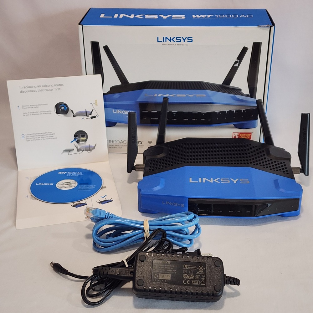 Linksys WRT1900AC Dual Band Gigabit Wi-Fi Router Blue Black AC1900 Open Source